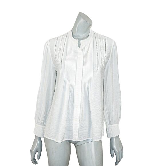 Ba&sh BASH Women's Laura Pleated Blouse ivory white Pleat n open ladder trim M - Picture 1 of 11
